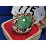 14ct Gold Diamond & Jade Chinese Ring