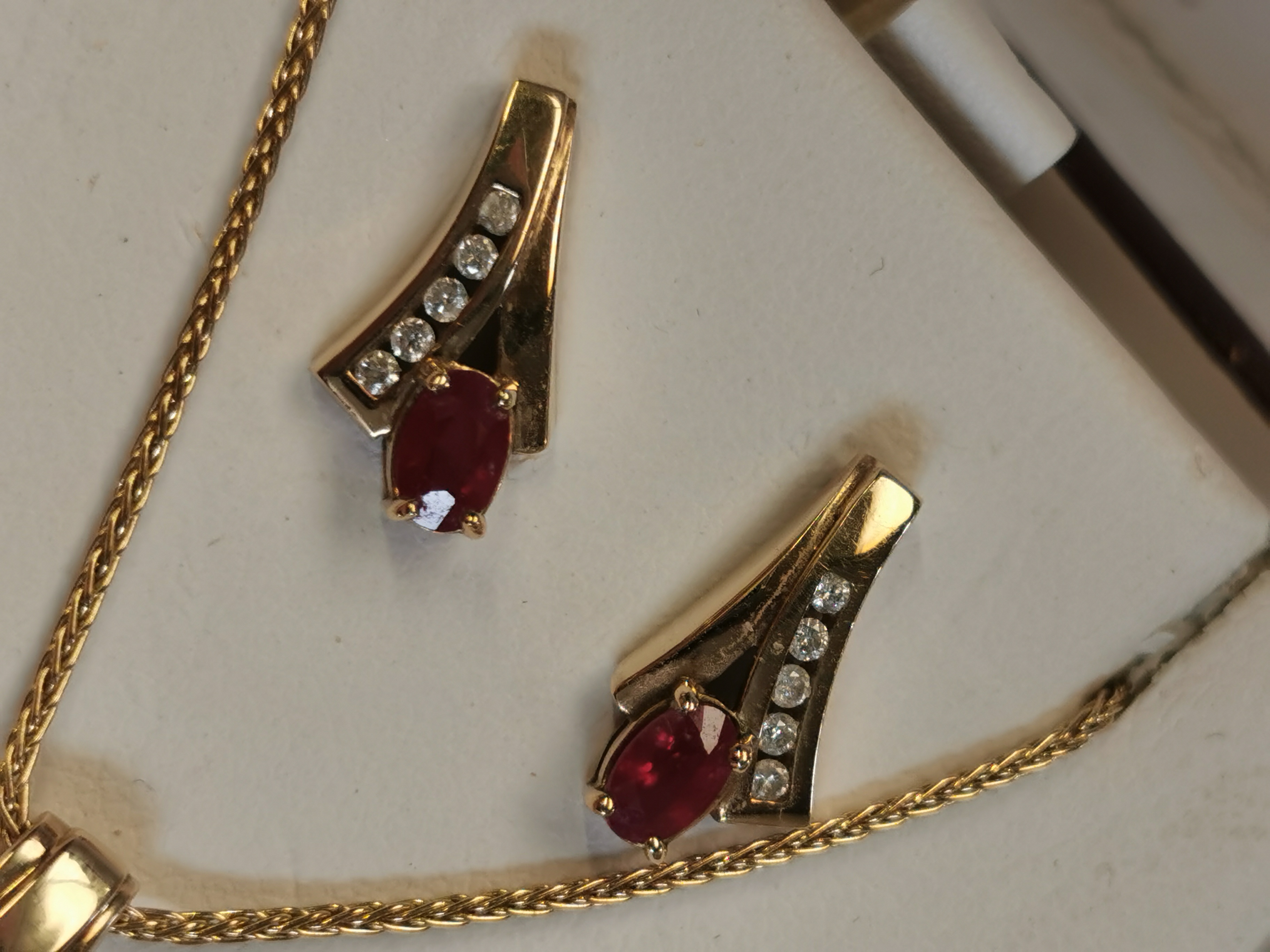 9ct Diamond & Ruby Earrings & Necklace - Image 2 of 2