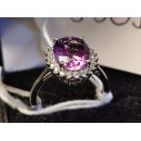 3.5ct Ameythst & Zirconia White Gold Ring, size P