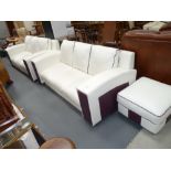 2 cream leather sofas and footstool