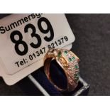 9ct Gold Emerald & Diamond Leopard's Head Ring