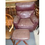 Leather effect armchair and foot stool
