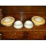 Pair of Shelley Yellow Vogue Tureens plus Tri-Handled Soup Coups