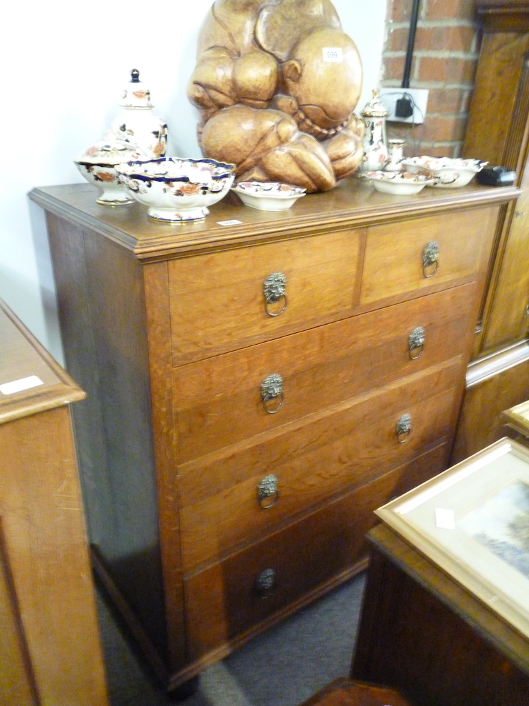 Handcrafted Edwardian Oak Two-over-Three Chest of Drawers