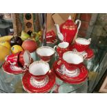 Royal Standard Red Oriental-Pattern Tea & Coffee Set