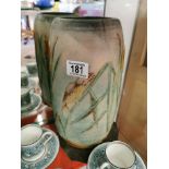 Stoneware Bourne Deby Vase w/River Bird Detail + Vintage Oil Lamp ( hairline)