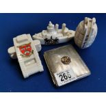 RMS Athenia Cigarette Case & Assorted WWI Crested Ware Ceramics