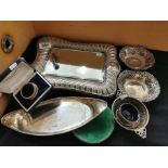 Silver Mirrored Picture Frame & Various Silver Bowls & Dishes