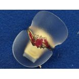 9ct Gold Ring w/Ruby & Diamonds, size U