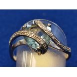 9ct Gold Twist Ring w/Aquamarine, size P