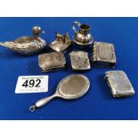 Set of Decorative & Antique Silver Snuff Boxes, silver pin cushion & Ornaments