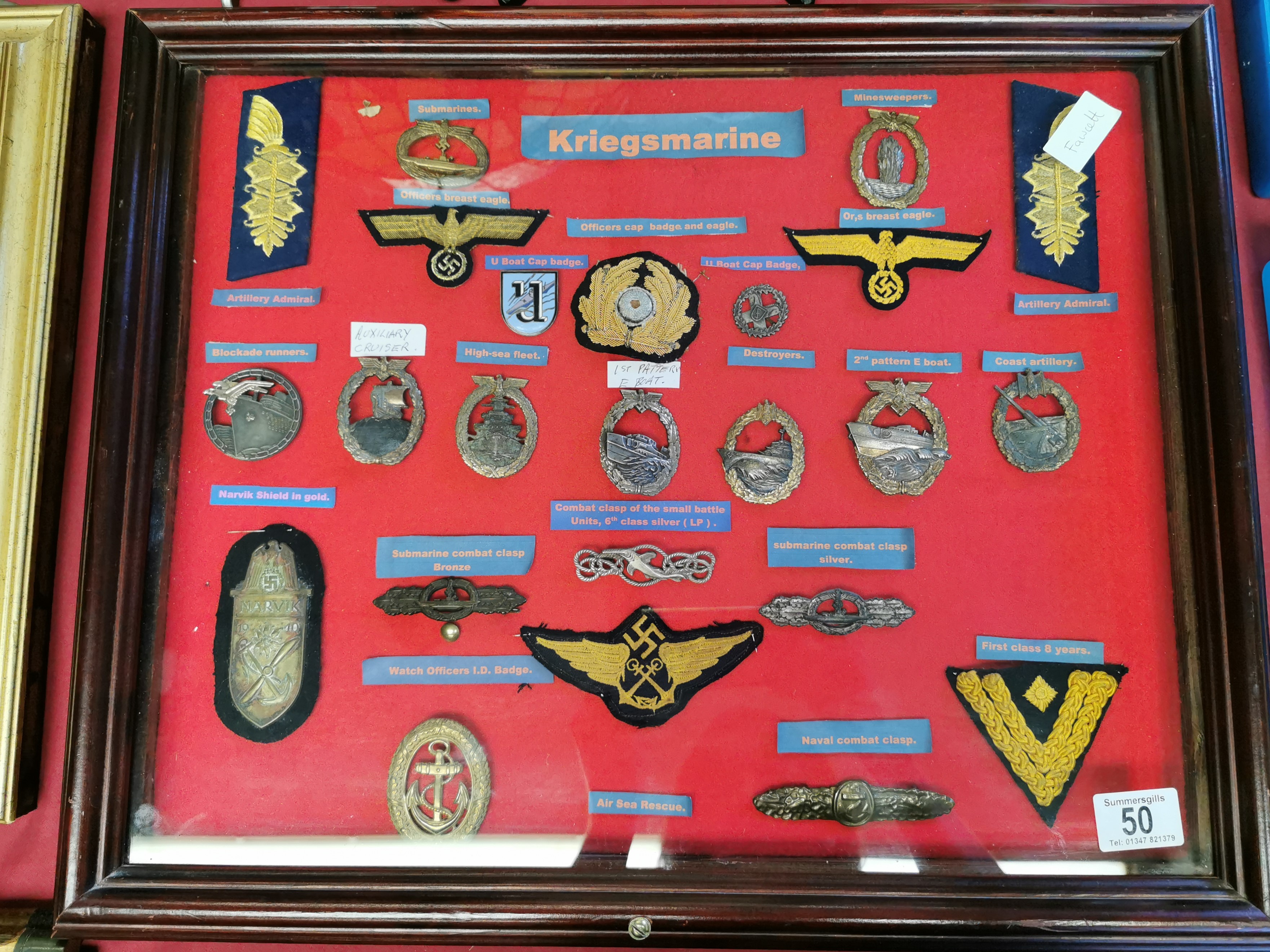 Framed German Kriegsmarine Naval & Submarine Badge WWII Collection