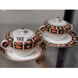 Pair of Royal Crown Derby 8450 Lidded Twin-Handled Soup Sets