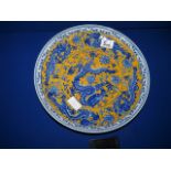 Chinese Yellow & Blue Dragon Plate w/Character marks to base