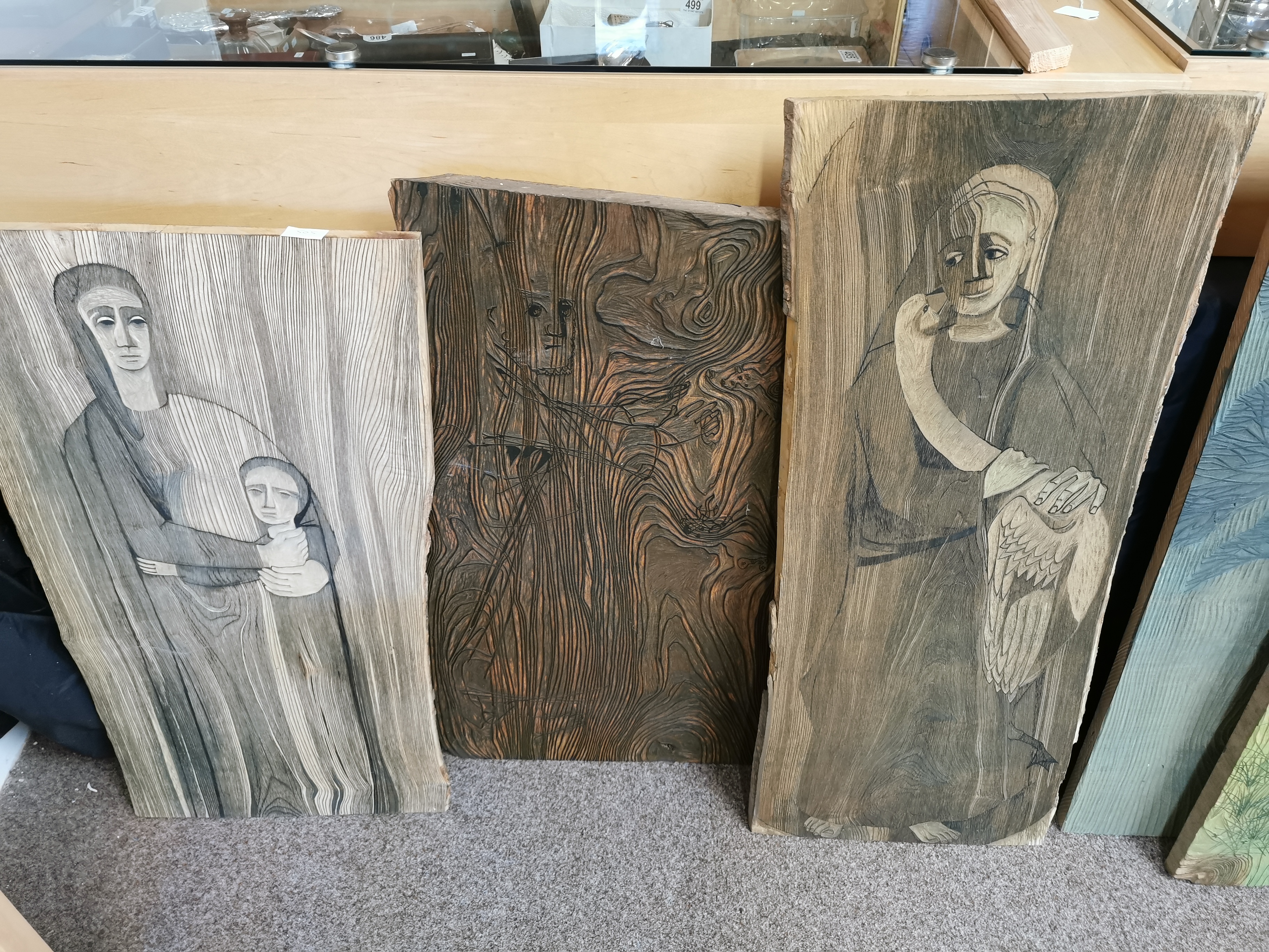 Trio of Mother & Child Woodcut Engraving Art Pieces, by Pauline Jacobsen