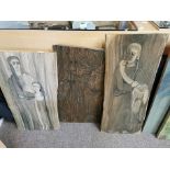 Trio of Mother & Child Woodcut Engraving Art Pieces, by Pauline Jacobsen