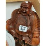 Wooden Hotei Buddha Figure - 20cm High