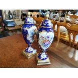 Pair of Edwardian Cobalt Blue Pedestal Vases - VGC w/heavy gilt detail, possibly Coalport