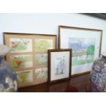 Group of Three Framed Comical Cricket Sketches