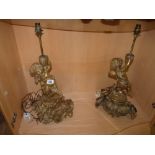 Pair of Gilt & Metallic Classiccal Cherub Lamps