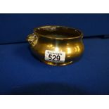 Chinese brass pot with six character size 14cm x 7cm , weight 535 grammes , excellent condition.