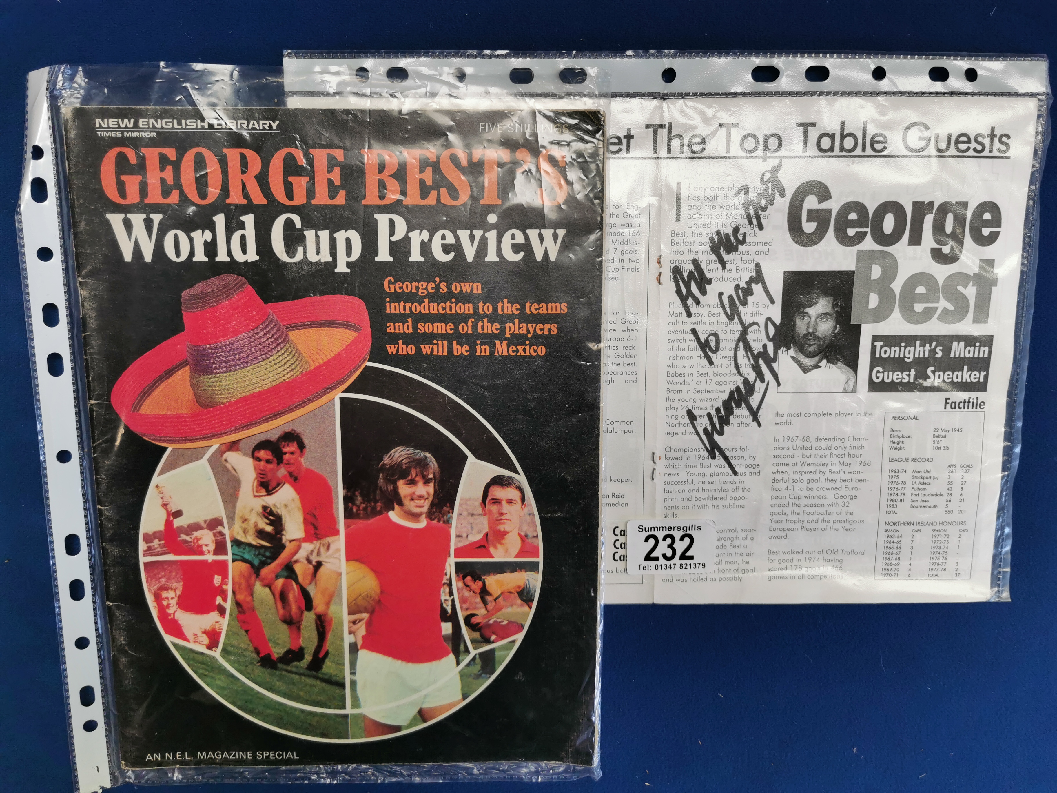Signed Manchester United Football George Best Sportsman's Dinner Booklet + World Cup Book