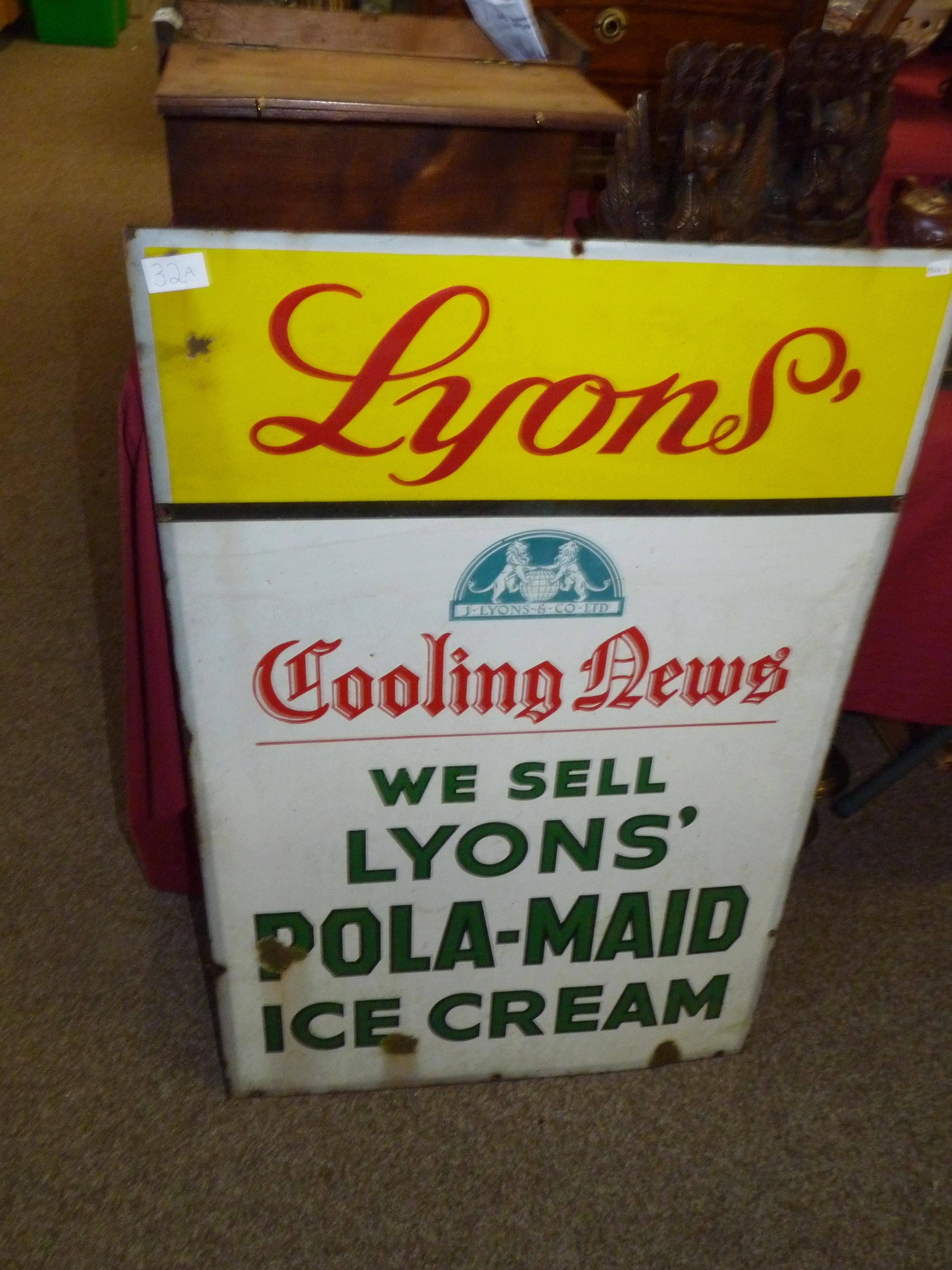 Lyons Ice-Cream 'Pola-Maid' Vintage Double-Sided Enamel Sign - Image 2 of 5