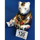Royal Crown Derby Old Imari Honey Bear Paperweight - w/silver stopper