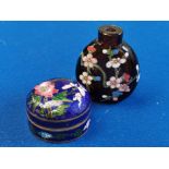 Edwardian Enamel Pill Box & Mid-Century Oriental Scent Bottle