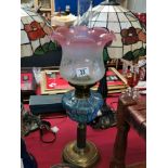 Rose & Turquoise Glass Brass Oil Lamp