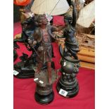Pair of French-Styled Spelter Figures (on wooden bases) - marked L'Industrie & Le Soir