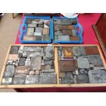 Two Cases of Vintage Letter-Press Woodcut Printing Blocks - One set in it's original box and ranging