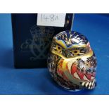 Boxed Royal Crown Derby Imari Gold Owl - gold stopper