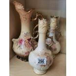 Trio of Antique SF & Co Royal Kew & Royal Devon Blush Floral Vases