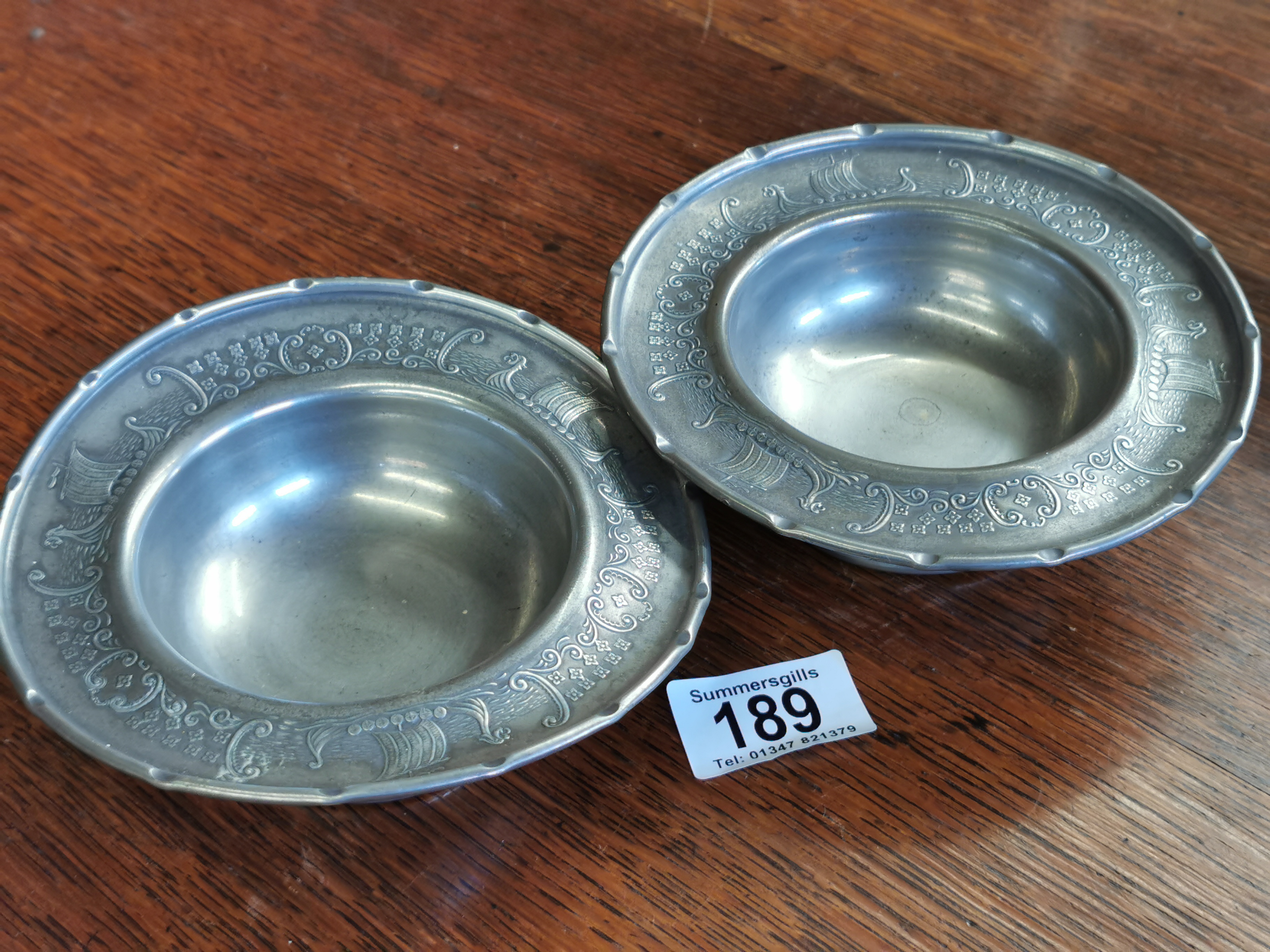 Pair of Norwegian Pewter Bowls - Man Und interest, given as a gift to the Directors