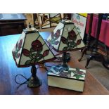 Pair of Tiffany Style Bedside Lamps & a Tiffany Style Jewellery Box