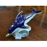 Royal Crown Derby Dolphin Paperweight w/gold stopper