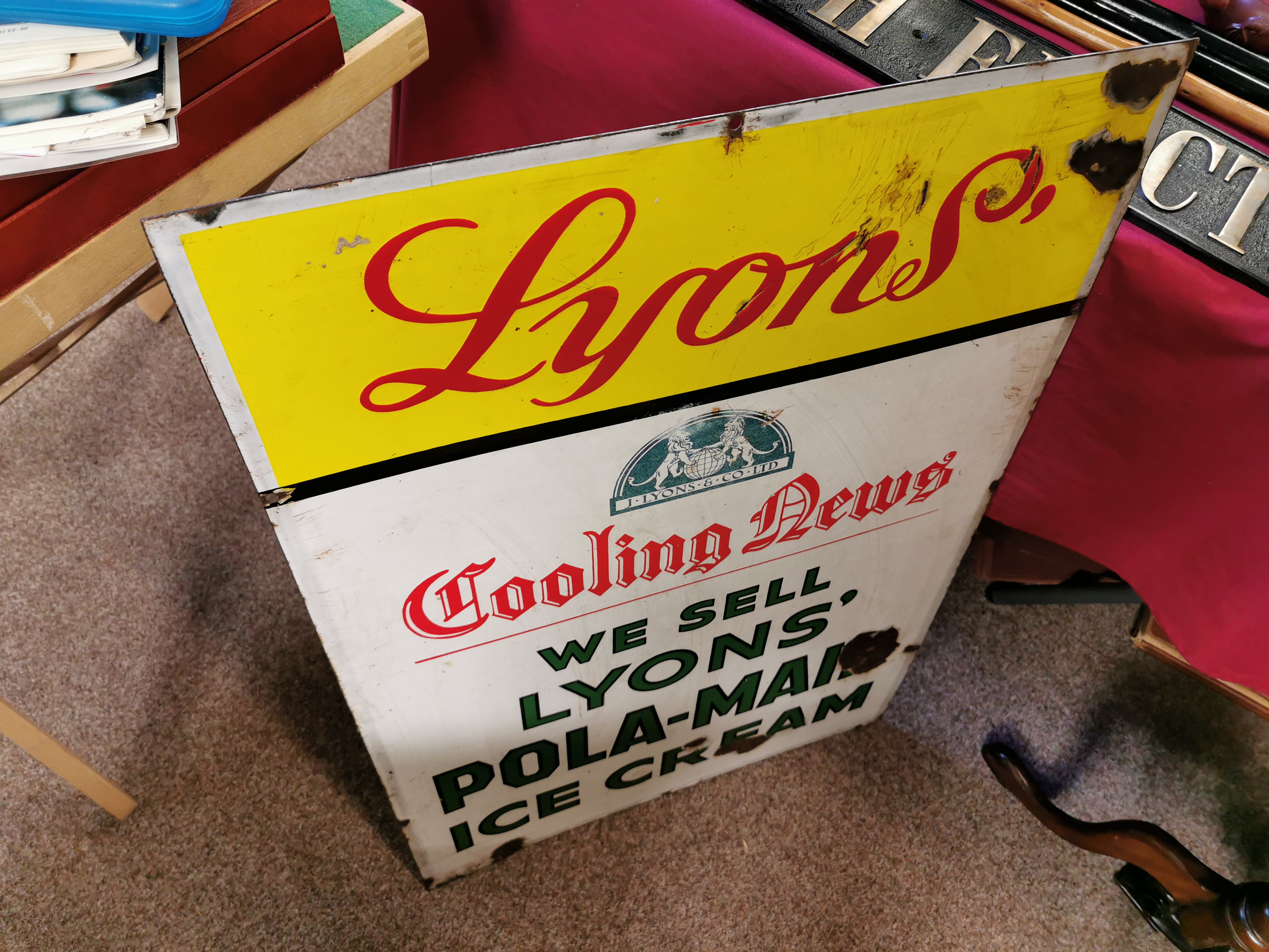Lyons Ice-Cream 'Pola-Maid' Vintage Double-Sided Enamel Sign - Image 5 of 5