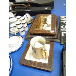 Arts & Crafts Style Carved Wooden Tray & Mats + Tankard