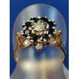 18ct Gold Sapphire & Diamond Cluster Ring, size N+0.5