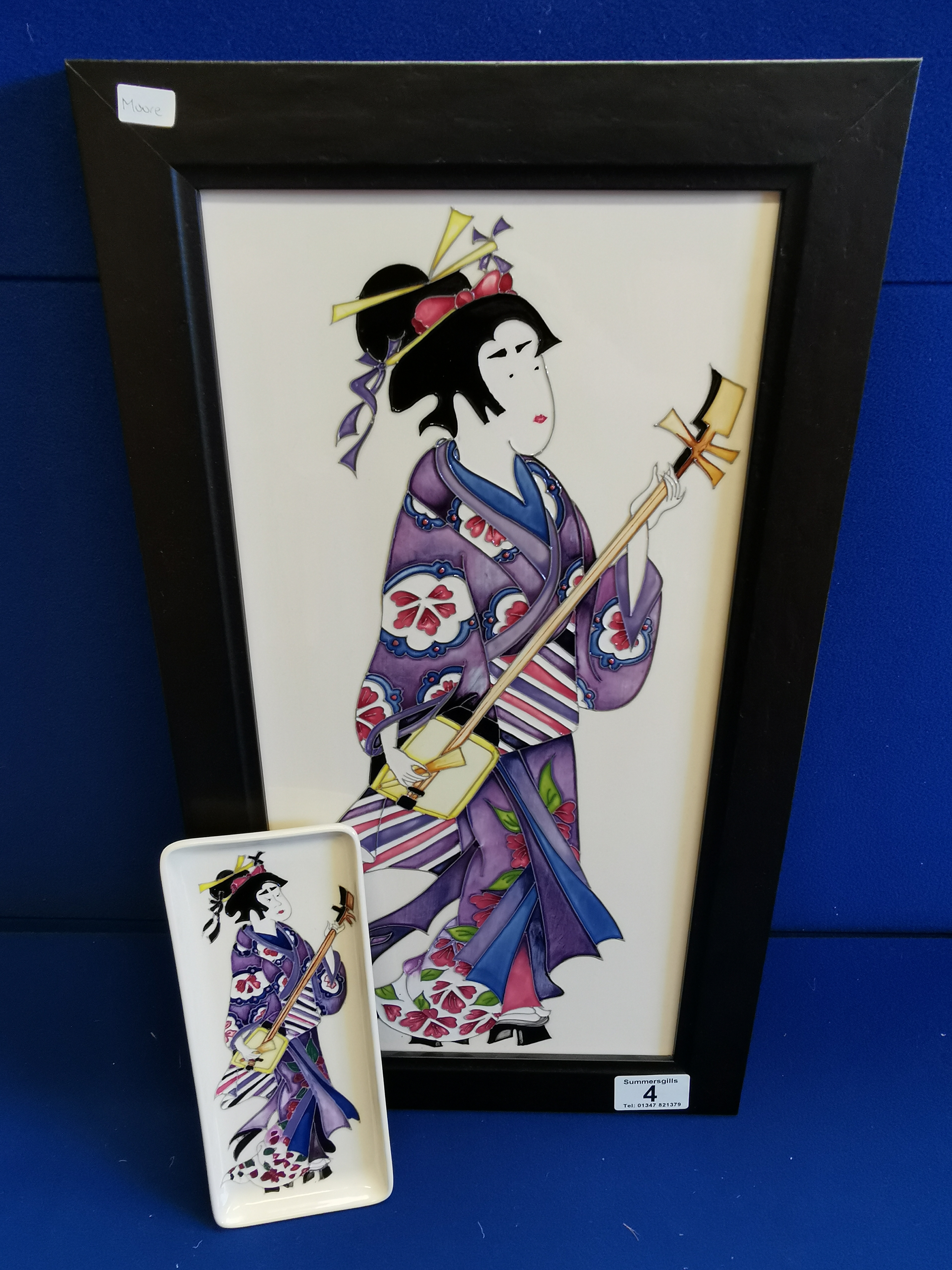 Moorcroft Limited Edition 2 from 3 Japanese Geisha Wall Plaque and Rectangular Pin Dish