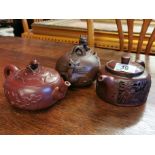 3pc Chinese Pottery Teaset w/character marks to base