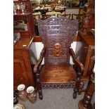 Large Heavily-Carved Victorian Hall Chair