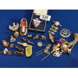 Silver 1940's Printing Trade Brooch + Thistle Brooch & Various Rotary Club & Inner Wheel Jewellery