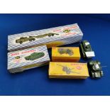 Group of Six Original Dinky Army Toys - some boxed + 660 Tank Transporter & 651 Centurion Tank