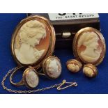 Collection of Gold Cameo Brooches, Rings & Earrings
