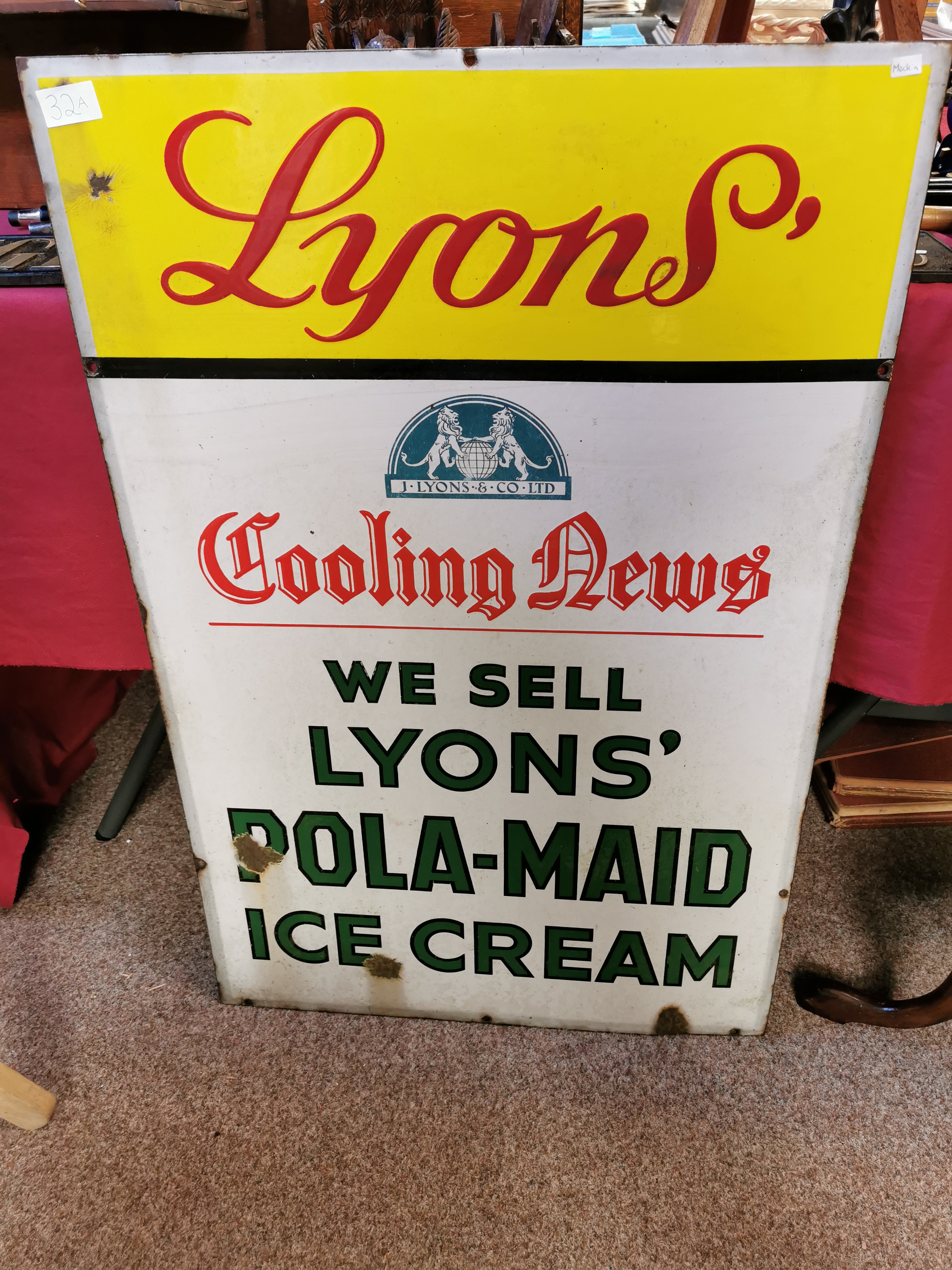 Lyons Ice-Cream 'Pola-Maid' Vintage Double-Sided Enamel Sign