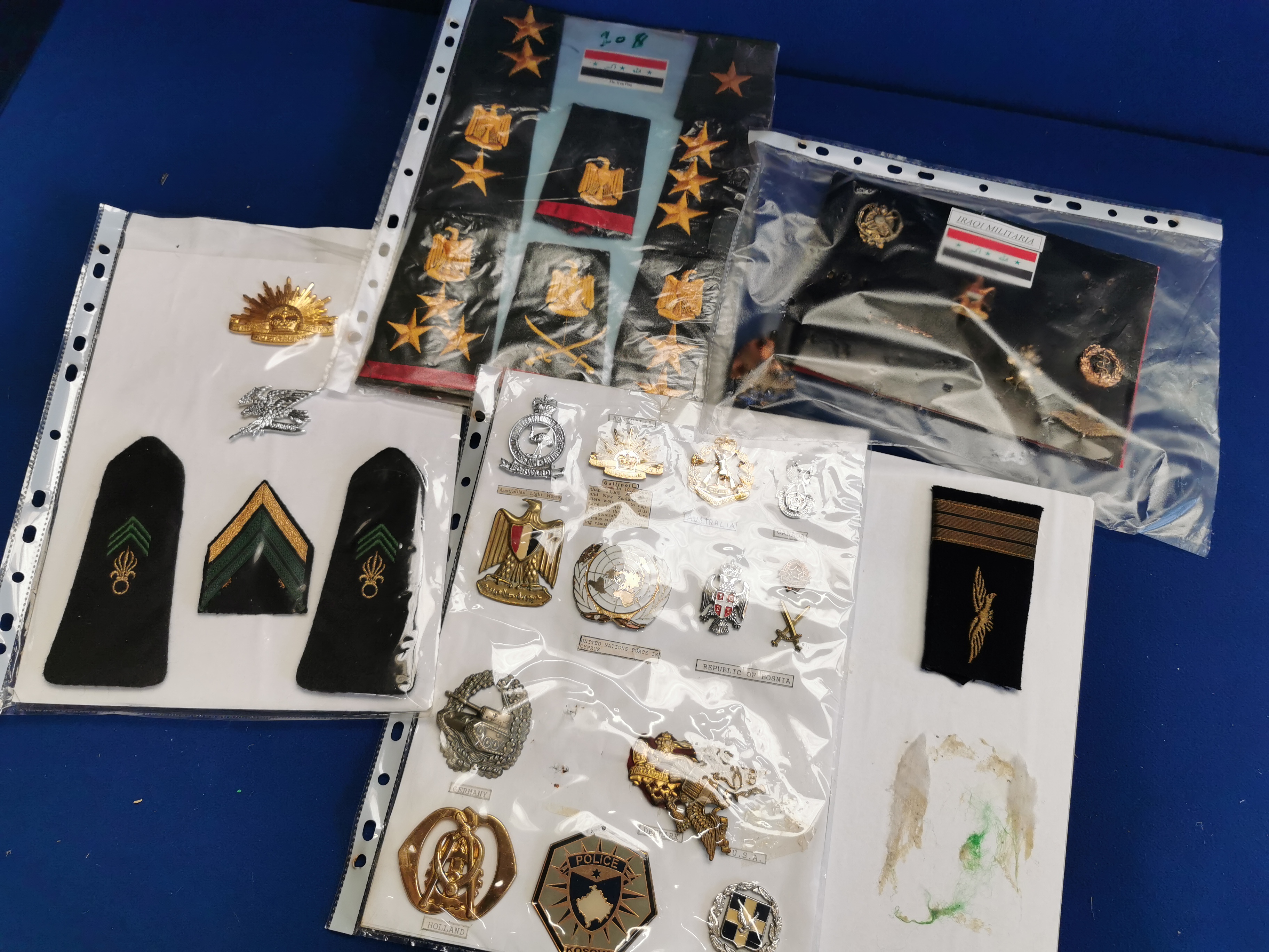 Binder of Military Cap & Lapel Badges inc Iraq, UN, Bosnia, Australia