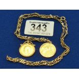 1914 Gold Half Sovereign on 9ct Mount + Chain