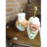 Pair of Moorcroft Cream Hibiscus & Tulip Lamps